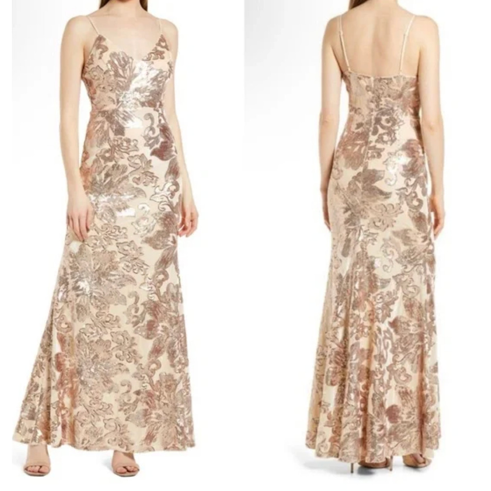 Lulu’s Love To You Sequin Velvet Maxi Gown Rose Gold Size M Velour Mermaid